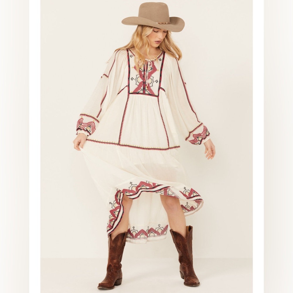 Free People Sweet Escape Midi Embroidered Bohemian Dress Size Medium ~ NWOT